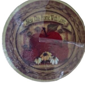 Bless This Home With Love Apple Sunflower Daisy Round Glass Trivet NWT